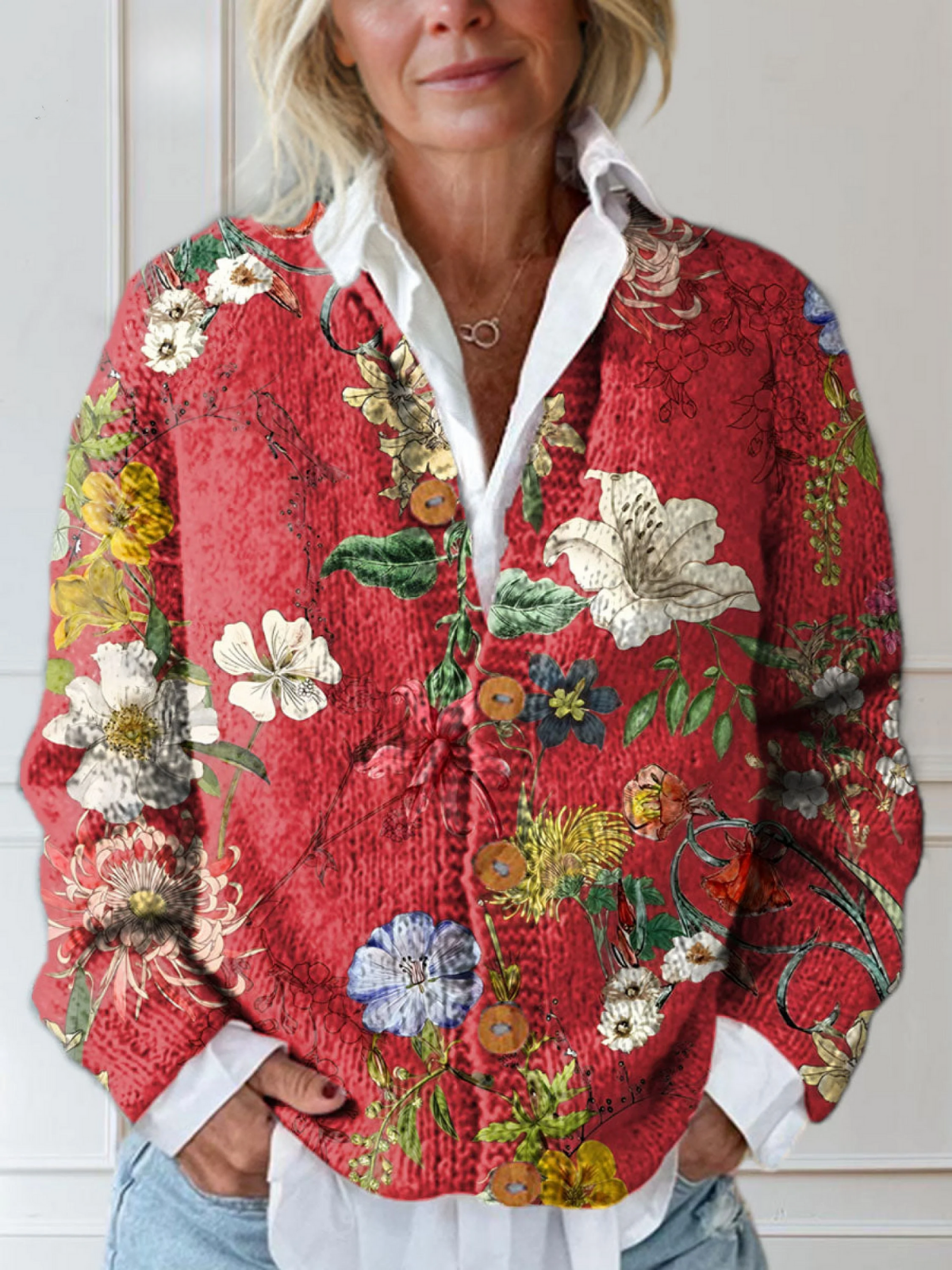 Carlotta | Cardigan a fiori con bottoni per donna