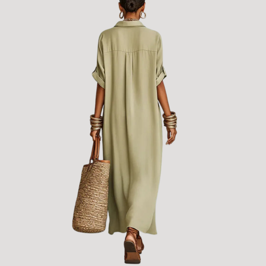 Carine | Abito Lungo Donna Bohemien Collo Camicia Ampio