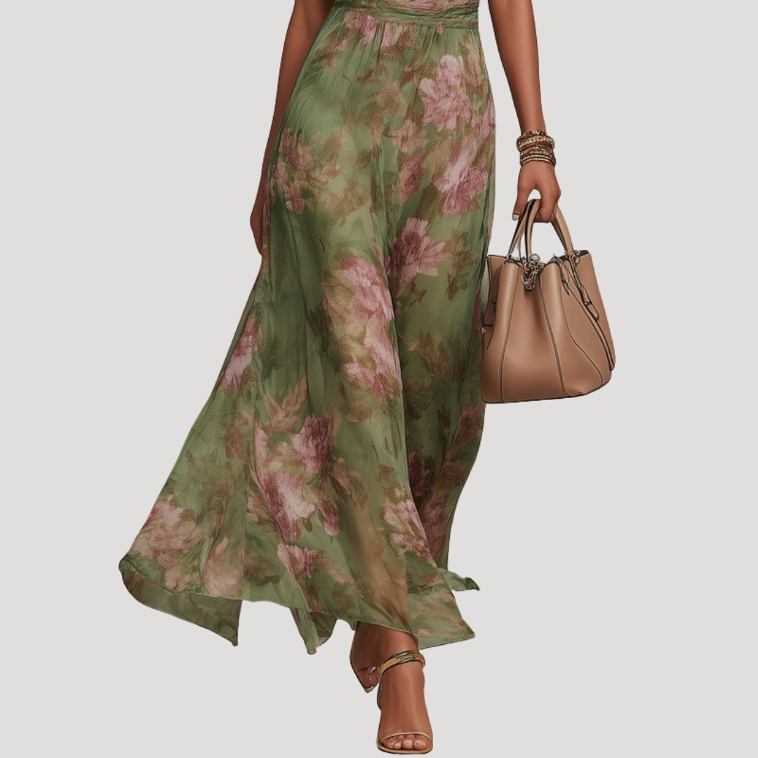 Adriana | Abito Lungo Floreale Collo Halter Elegante