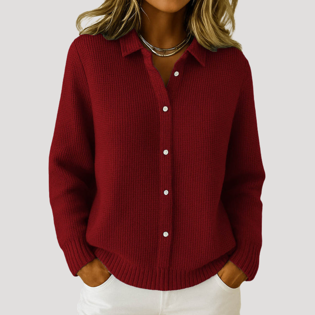 Ambra | Pullover Donna Casual Collo Camicia Maniche Lunghe