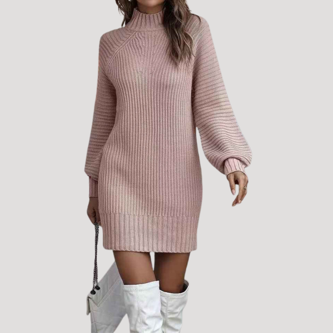 Gisella | Abito Mini Donna Svasato in Maglia a Maniche Lunghe