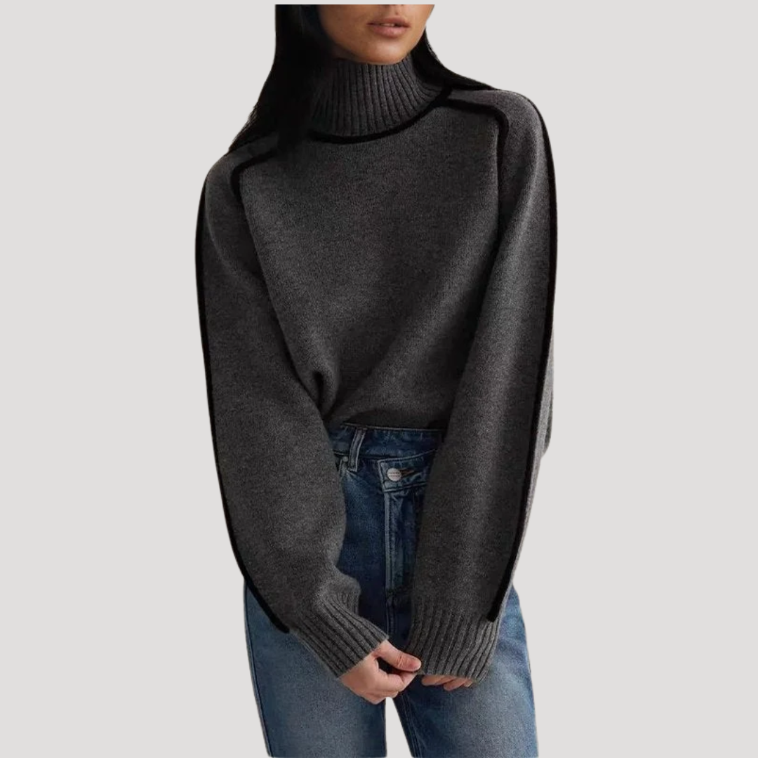 Maria | Pull Donna Collo Alto con Bordature a Contrasto