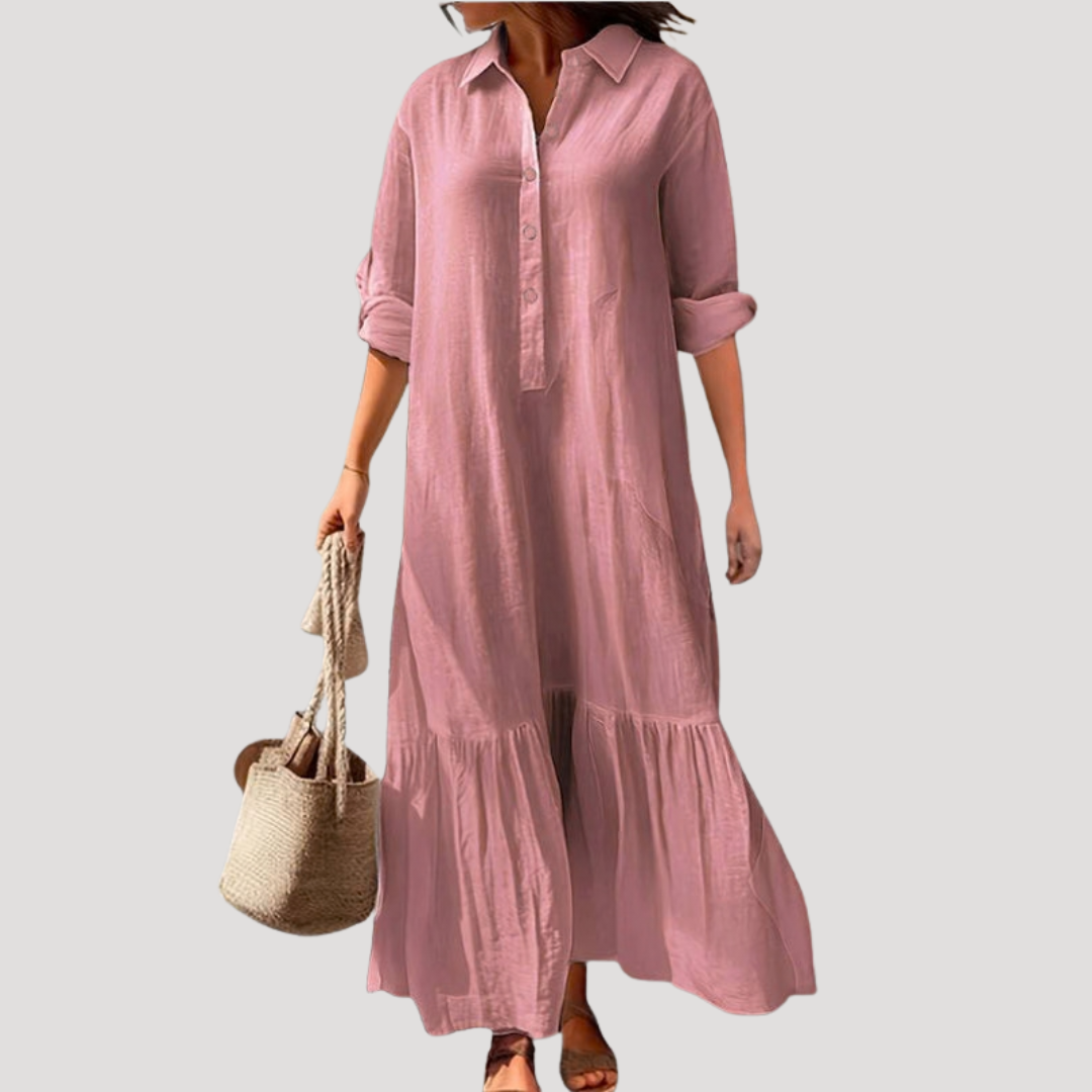 Audrey | Abito lungo in lino a camicia fluida