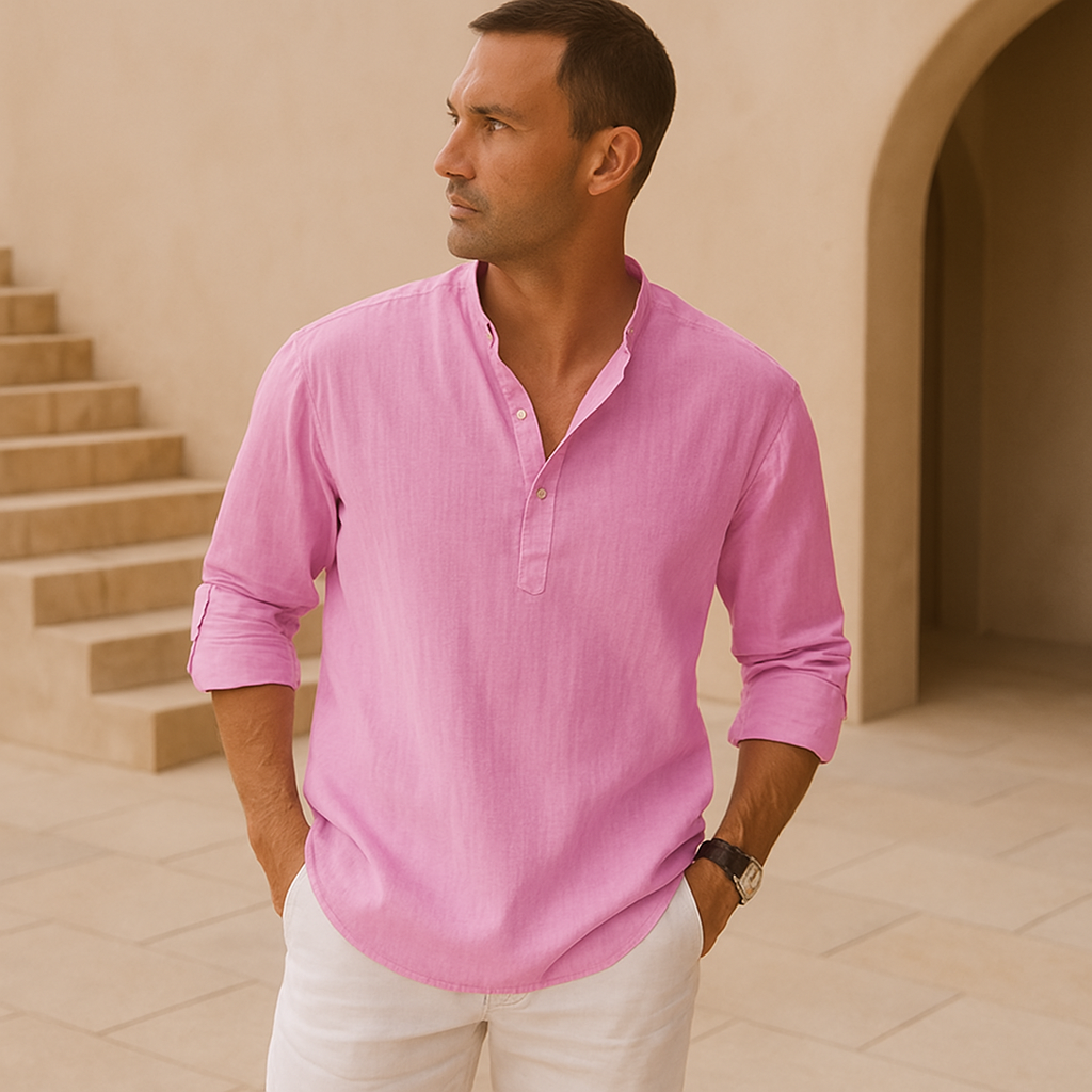 Francesco | Camicia Henley a maniche lunghe con collo alla coreana da uomo
