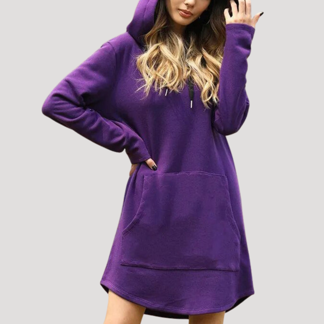 Nora | Abito Tunique Mini Donna Casual con Cappuccio e Tasca a Kangaroo