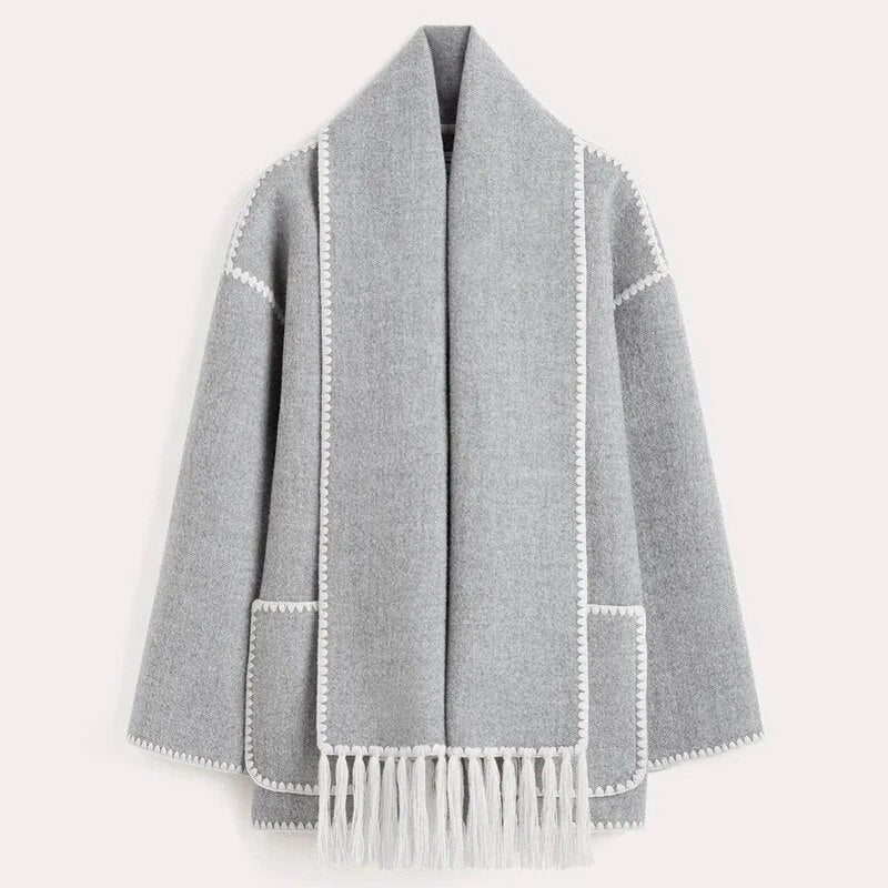 Vanessa | Cardigan Donna con Sciarpa e Cuciture a Contrasto