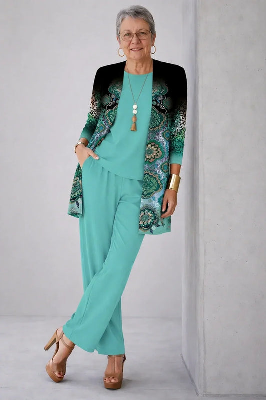 Cassandra | Completo 3 pezzi con cardigan stampa mandala per donna
