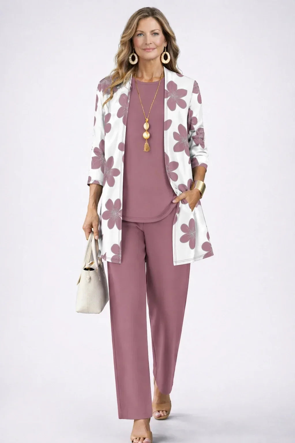 Marianna | Completo 3 pezzi floreale con cardigan aperto per donna