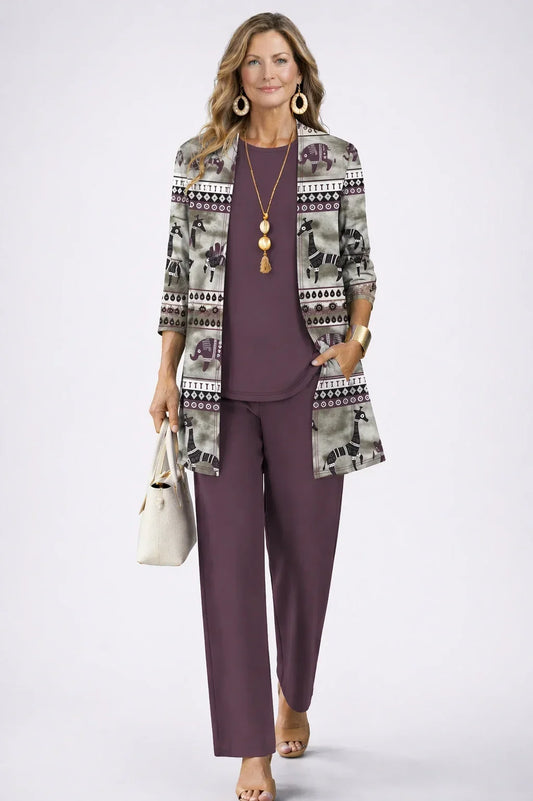 Lavinia | Completo 3 pezzi stampato con cardigan aperto per donna