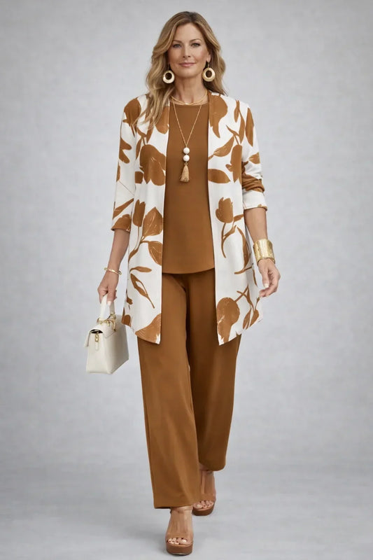 Enrichetta | Completo 3 pezzi cardigan stampato e pantalone per donna