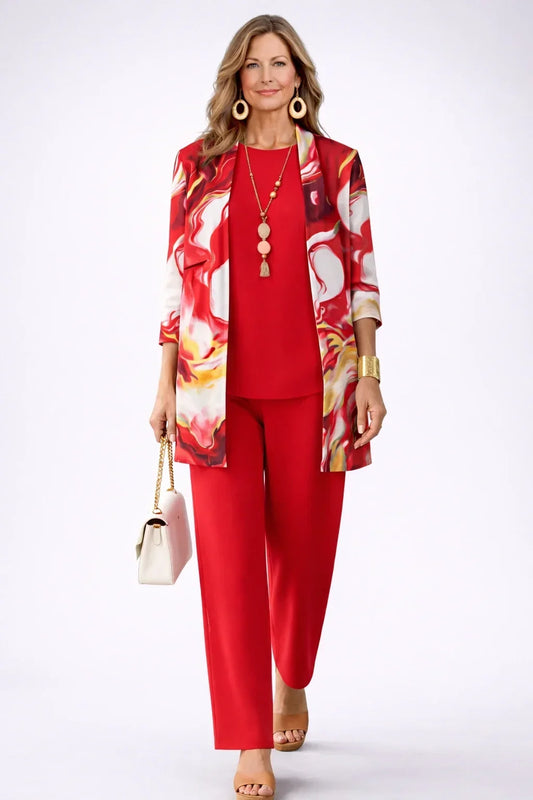 Teodora | Completo 3 pezzi con cardigan stampato per donna