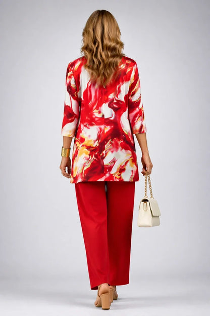 Teodora | Completo 3 pezzi con cardigan stampato per donna