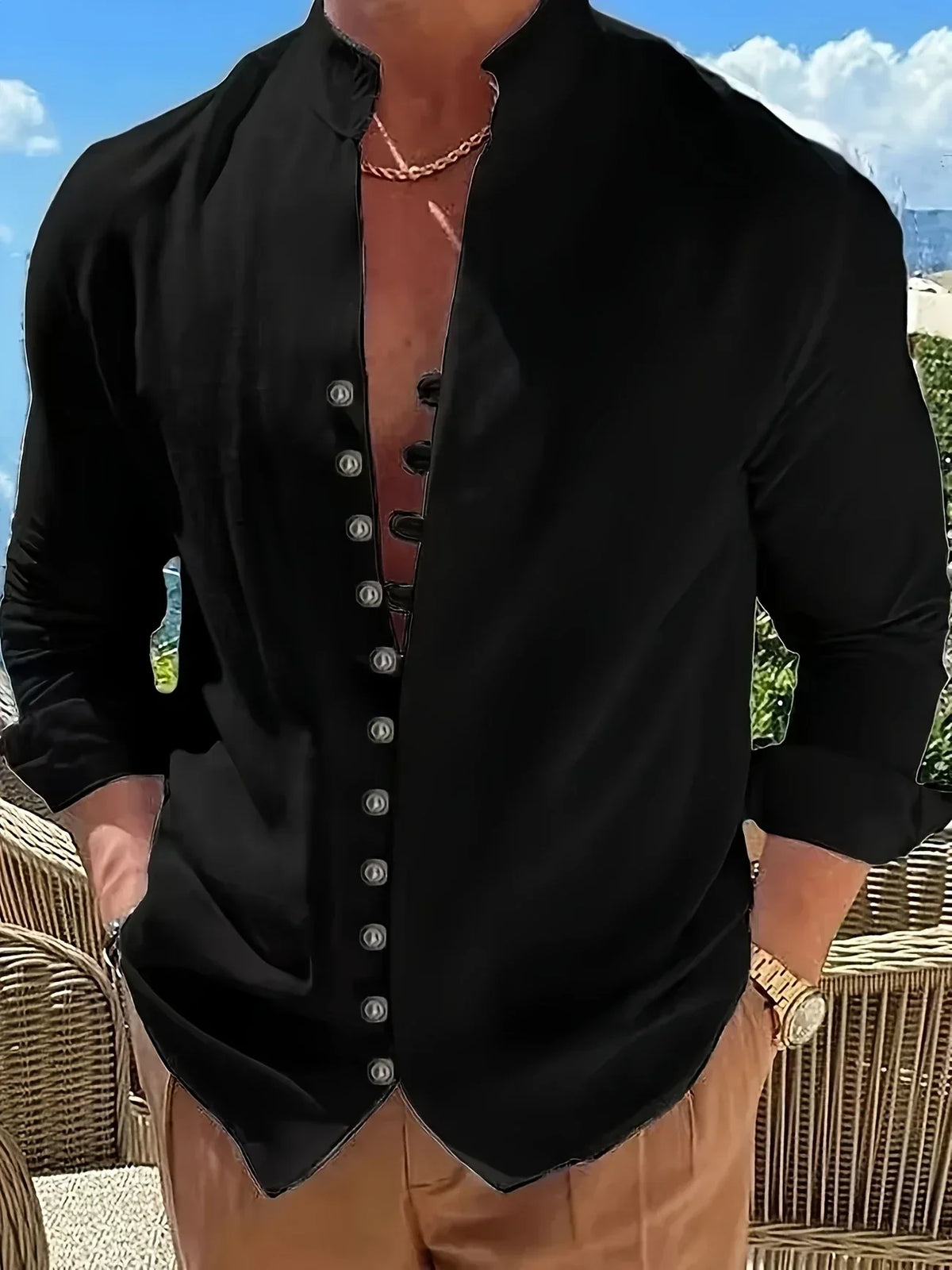 Filippo | Camicia con colletto alla coreana e bottoni da uomo