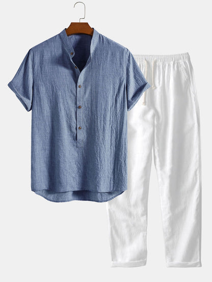 Damiano | Completo camicia a maniche corte e pantaloni con coulisse da uomo