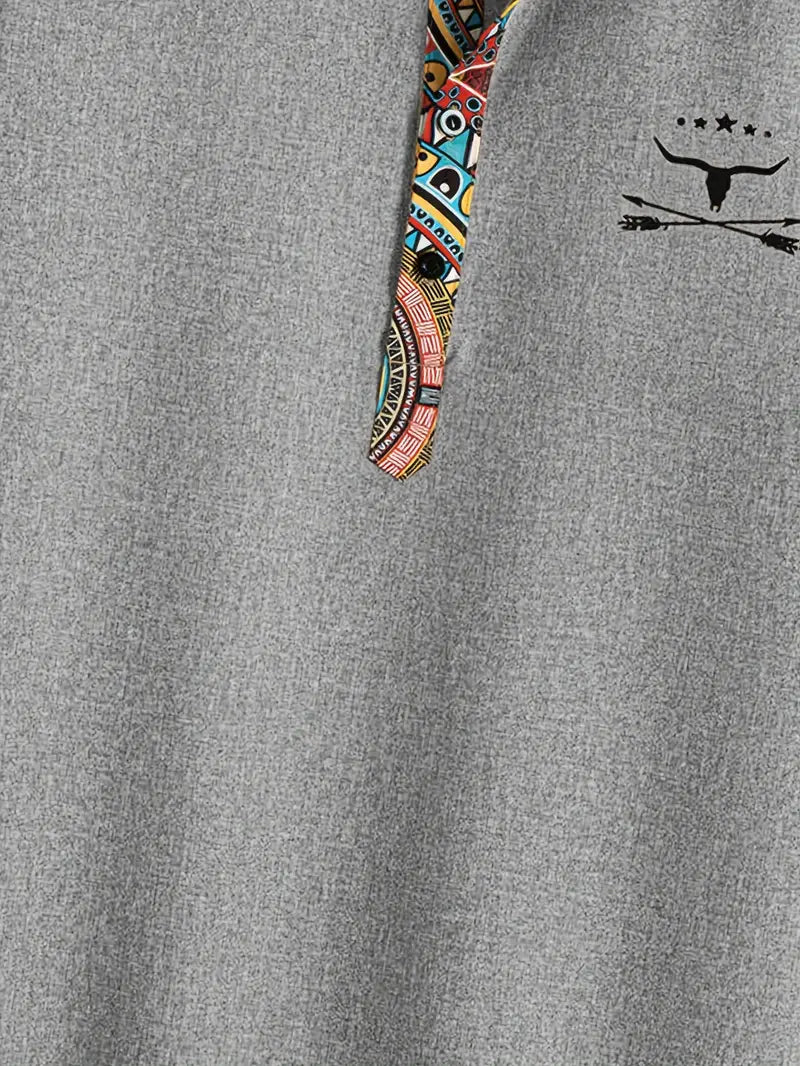 Marco | Camicia a maniche corte con collo a V e bordo etnico da uomo