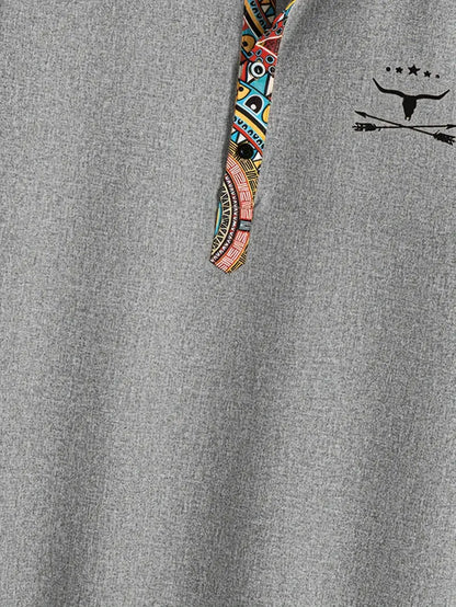 Marco | Camicia a maniche corte con collo a V e bordo etnico da uomo