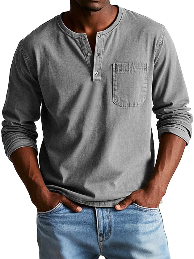 Matteo | Camicia Henley a maniche lunghe con taschino da uomo