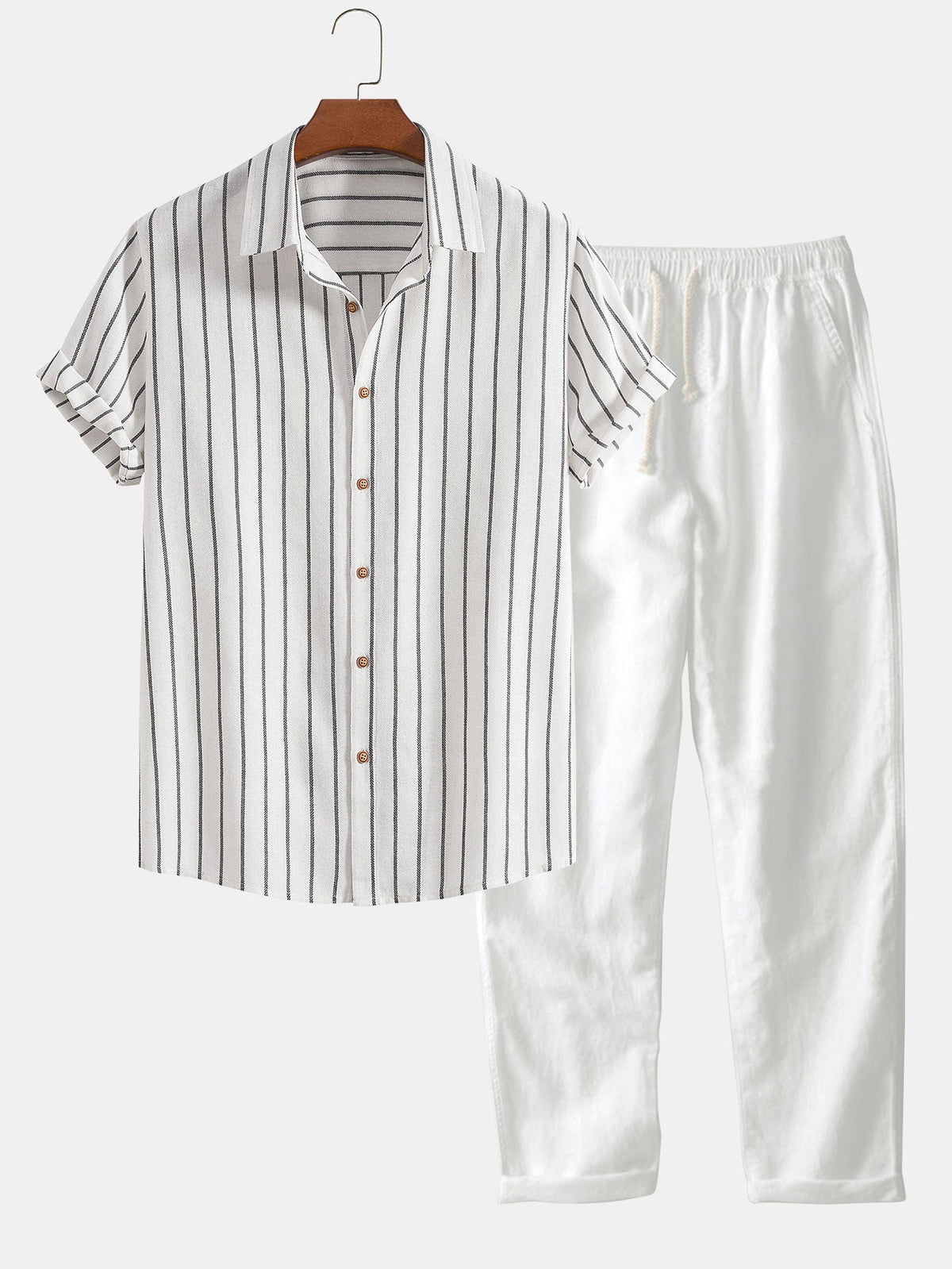 Attilio | Completo camicia a righe e pantaloni a maniche corte da uomo