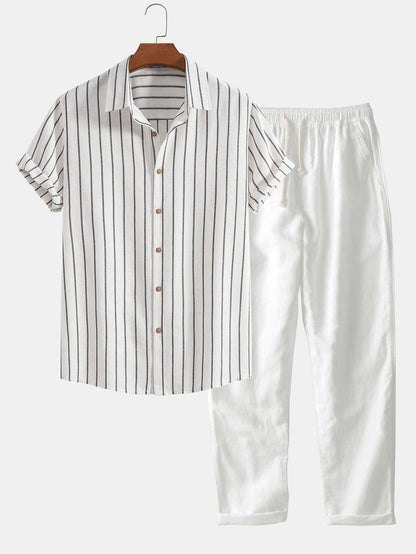 Attilio | Completo camicia a righe e pantaloni a maniche corte da uomo