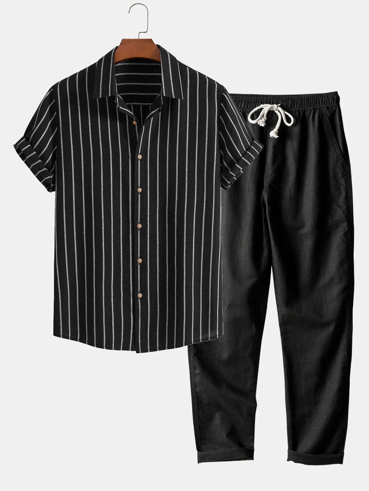 Attilio | Completo camicia a righe e pantaloni a maniche corte da uomo