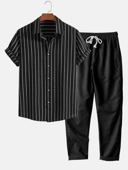 Attilio | Completo camicia a righe e pantaloni a maniche corte da uomo