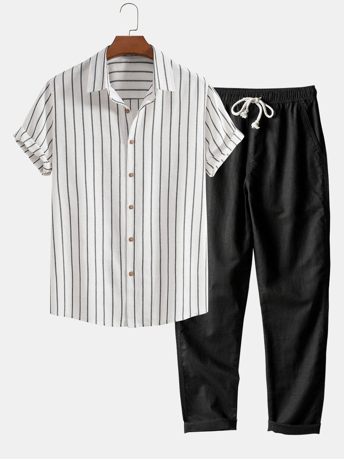 Attilio | Completo camicia a righe e pantaloni a maniche corte da uomo
