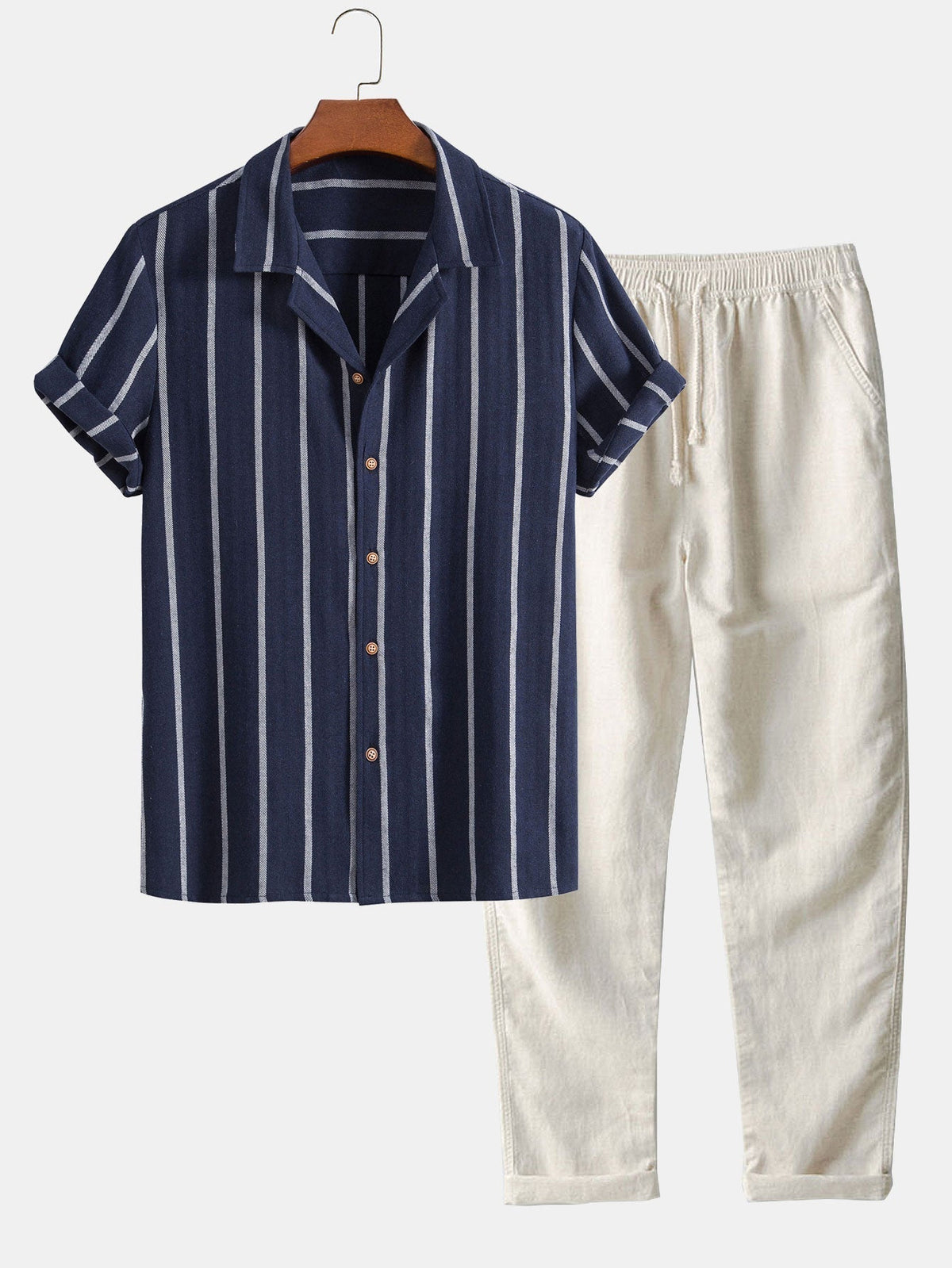 Aurelio | Completo camicia a righe e pantaloni a maniche corte da uomo
