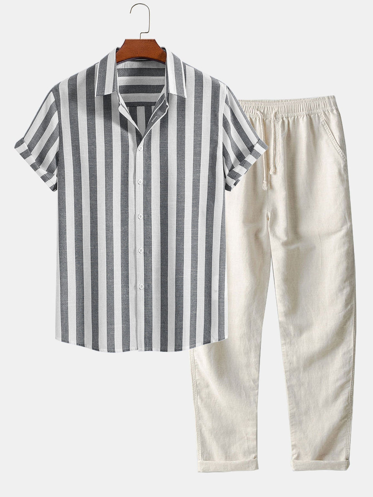 Domenico | Completo camicia a righe e pantaloni con coulisse da uomo