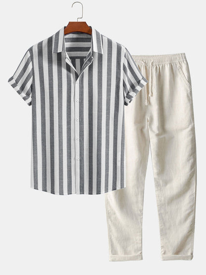 Domenico | Completo camicia a righe e pantaloni con coulisse da uomo