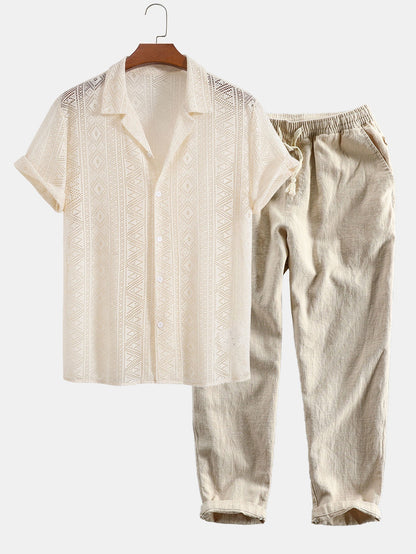 Camillo | Completo camicia traforata a maniche corte e pantaloni da uomo
