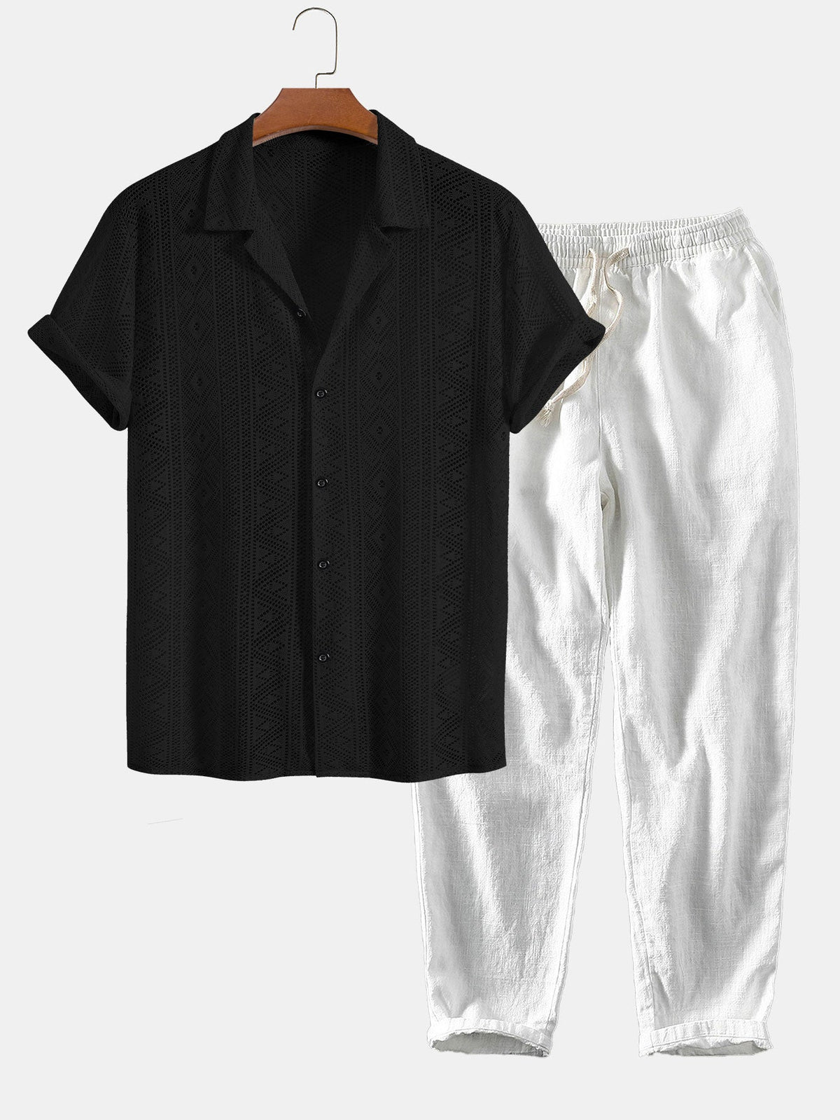 Camillo | Completo camicia traforata a maniche corte e pantaloni da uomo