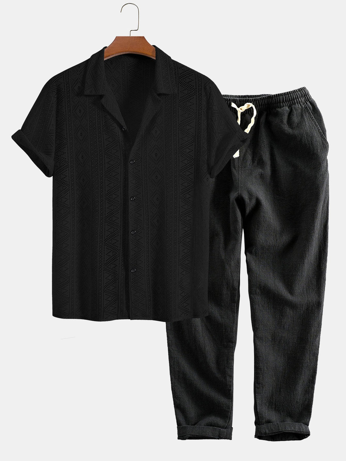 Camillo | Completo camicia traforata a maniche corte e pantaloni da uomo