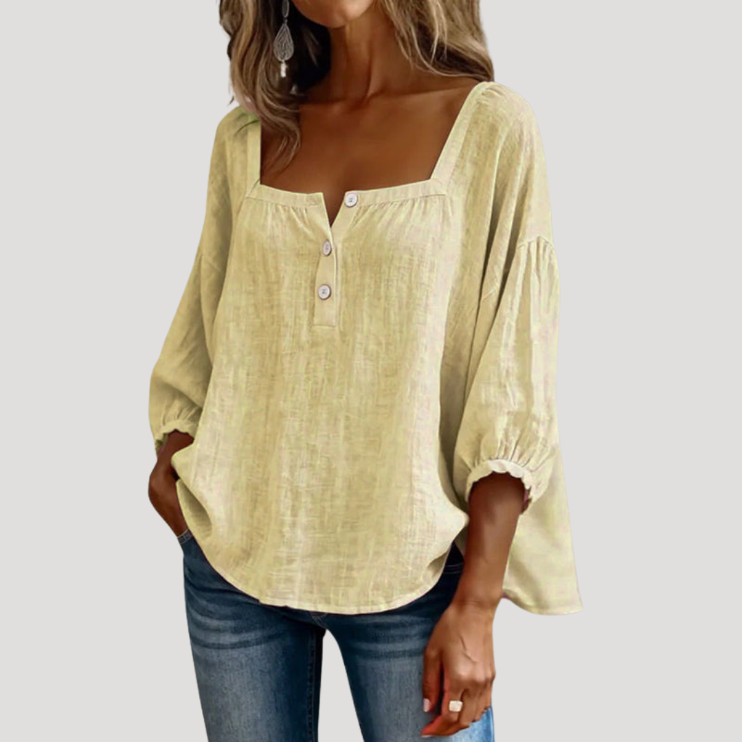 Nina | Blusa Donna Collo Quadrato Bottonata Casual
