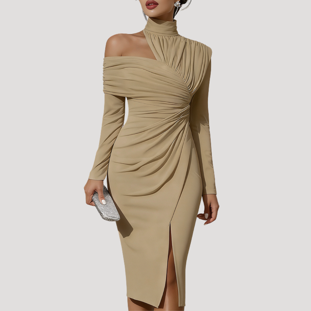 Viola | Abito Tubino Donna Drappeggiato Spalla Scoperta Elegante