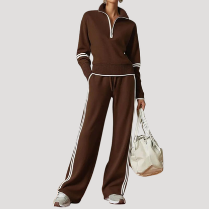 Norma | Completo Donna in Maglia con Collo Zip e Pantaloni Larghi