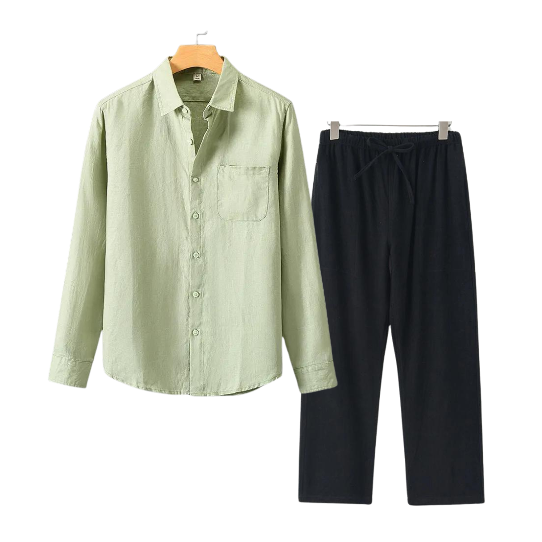 Ernesto | Completo camicia a maniche lunghe e pantaloni con coulisse da uomo