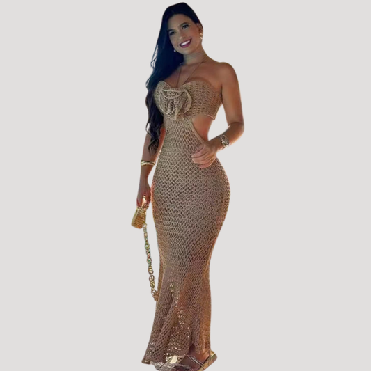 Rosario | Abito lungo in crochet con schiena scoperta elegante