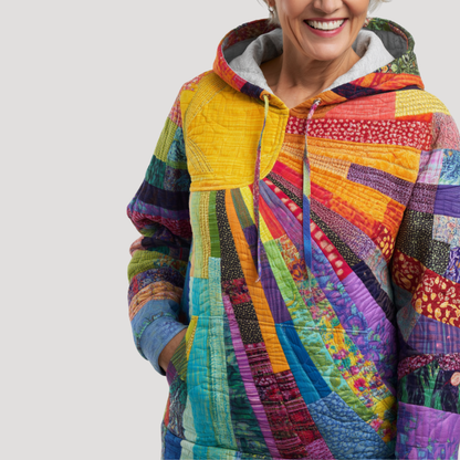Liana | Pullover Donna con Cappuccio Effetto Patchwork