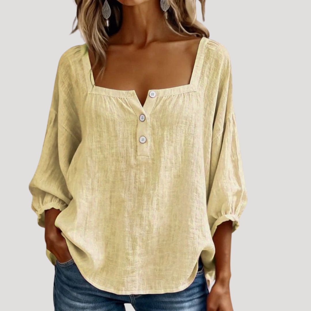 Nina | Blusa Donna Collo Quadrato Bottonata Casual