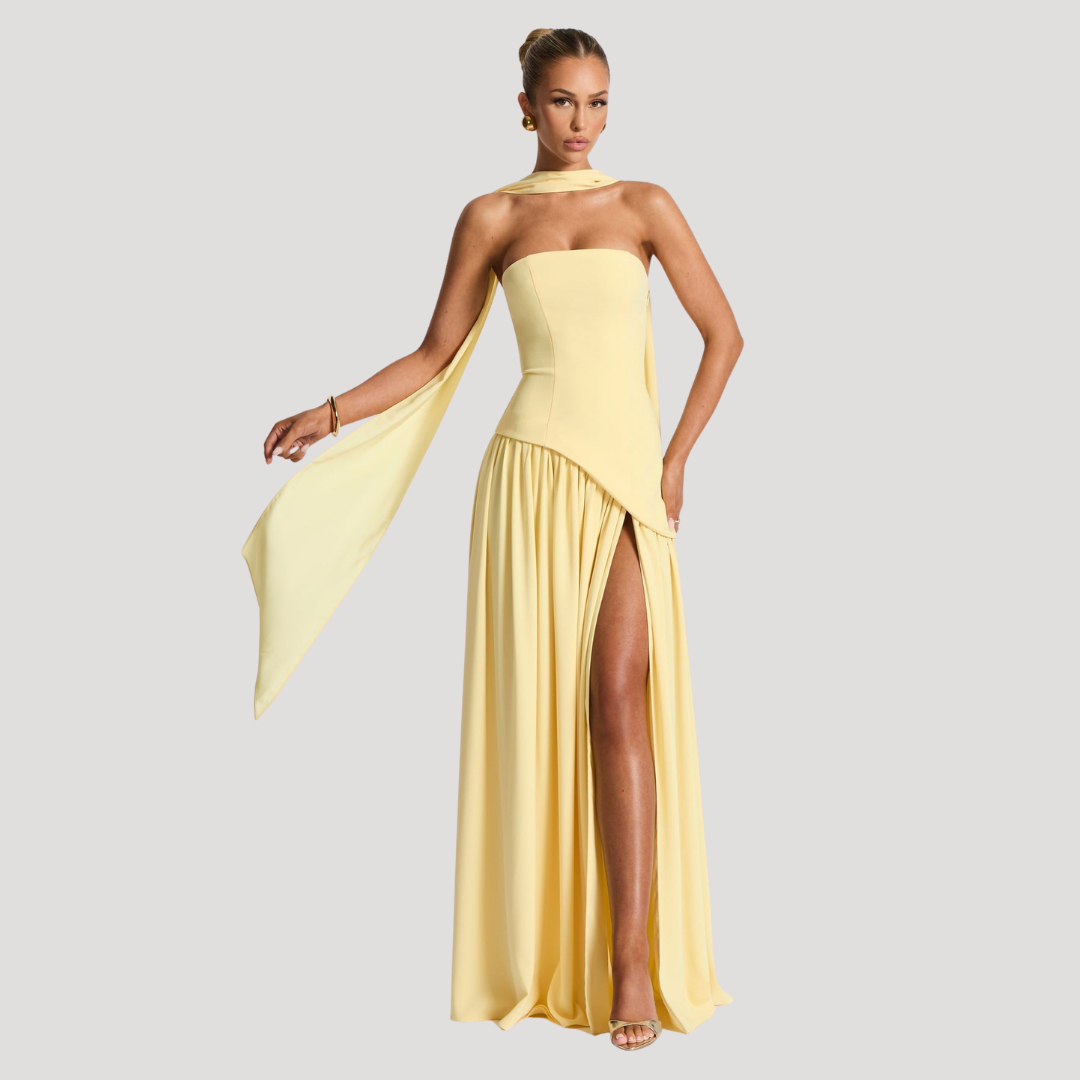 Renata | Abito lungo a bustier plissettato elegante da cerimonia