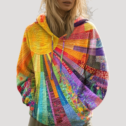 Liana | Pullover Donna con Cappuccio Effetto Patchwork