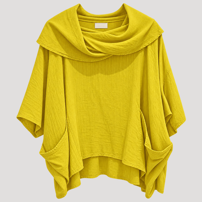 Leontine | Top Donna Oversize con Collo Drappeggiato e Tasche