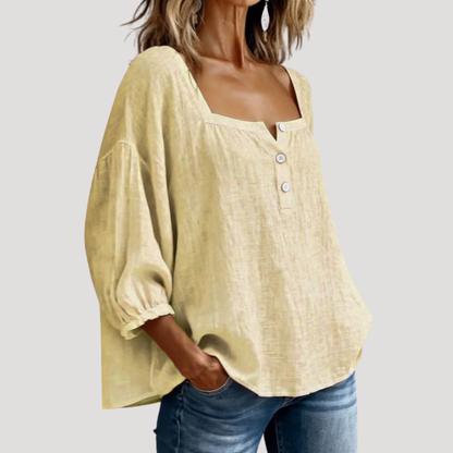 Nina | Blusa Donna Collo Quadrato Bottonata Casual