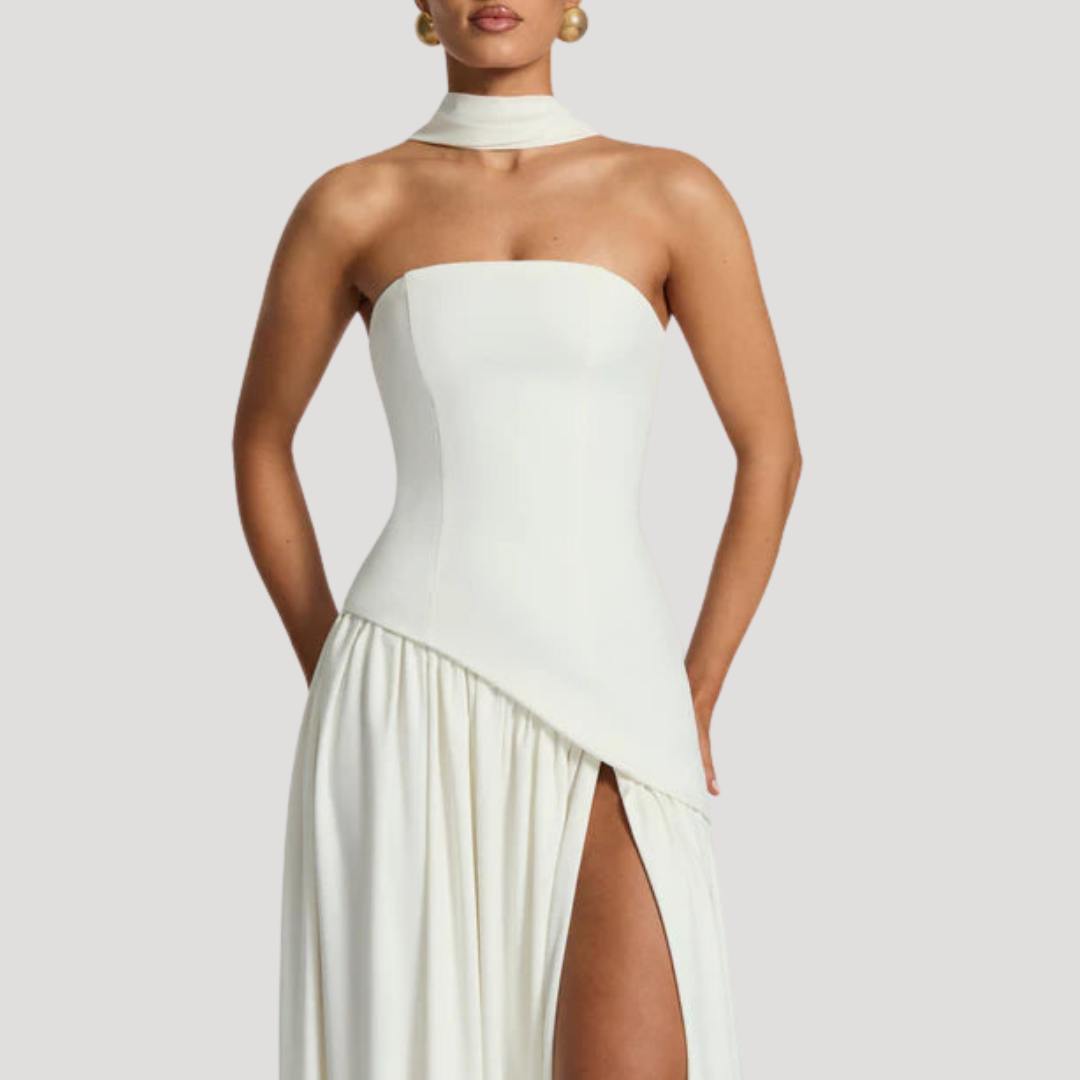 Renata | Abito lungo a bustier plissettato elegante da cerimonia