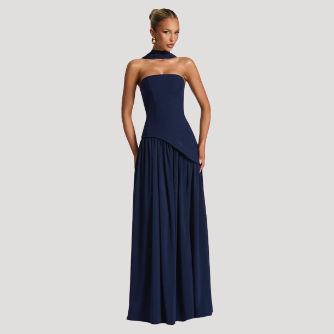 Renata | Abito lungo a bustier plissettato elegante da cerimonia
