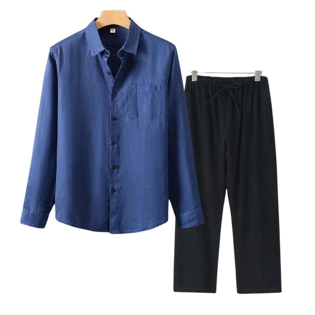 Ernesto | Completo camicia a maniche lunghe e pantaloni con coulisse da uomo