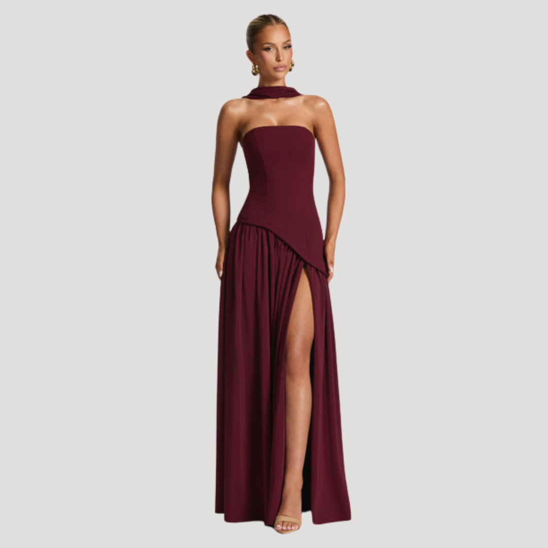 Renata | Abito lungo a bustier plissettato elegante da cerimonia