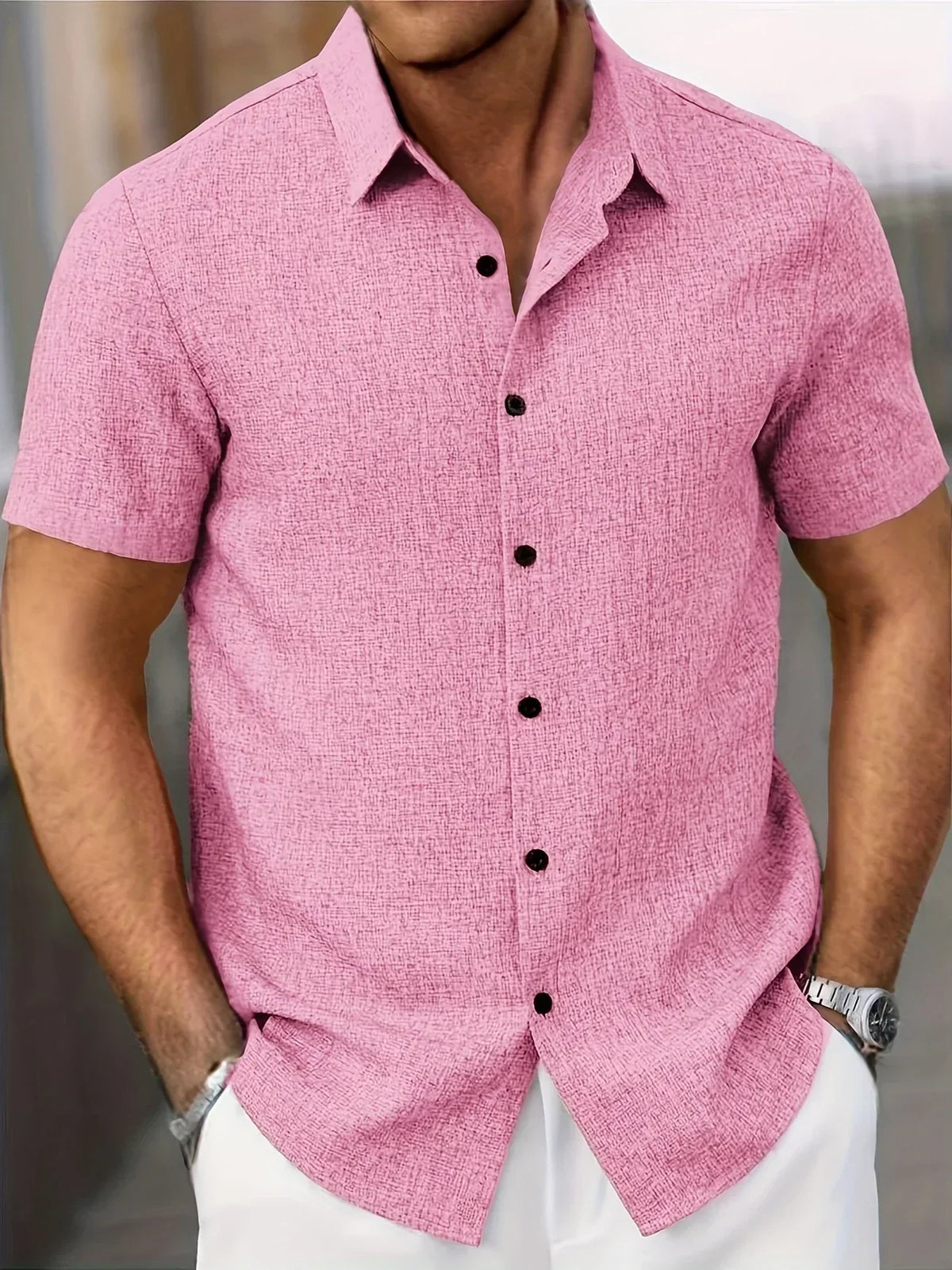Daniele | Camicia a maniche corte con bottoni a contrasto da uomo