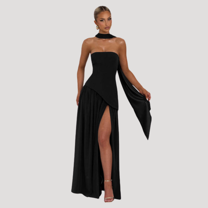 Renata | Abito lungo a bustier plissettato elegante da cerimonia