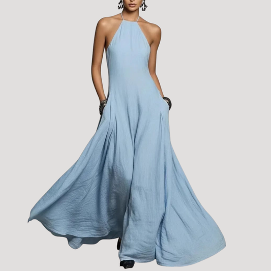 Leontine | Robe Longue Femme Fluide à Col Dos-Nu